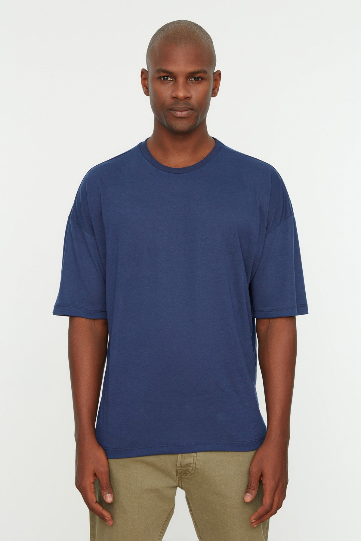 Navy Blue Men'S Basic Crew Neck Oversize Short Sleeve T-Shirt Tmnss22Ts0300