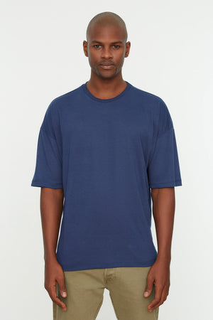 Navy Blue Men'S Basic Crew Neck Oversize Short Sleeve T-Shirt Tmnss22Ts0300