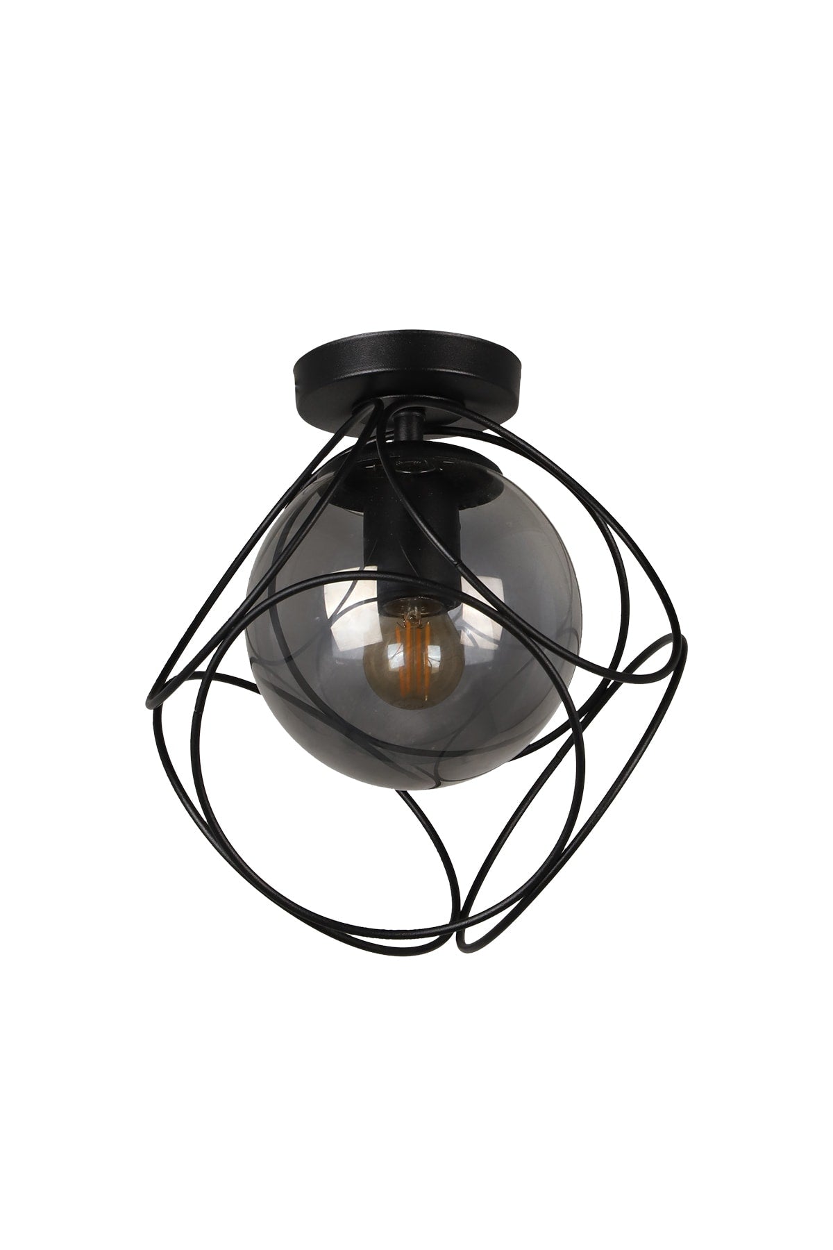 Suna Single Black-Smoked Glass Ceiling Mount Chandelier
