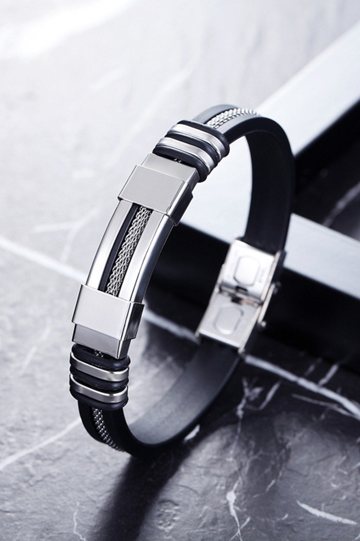 Auger Steel Rubber Steel Men'S Bracelet Dd94