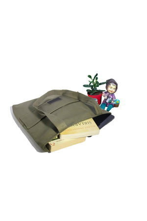 Women'S Khaki Bag Zippered Hand And Shoulder Bag Canvas Fabric Tote Bag