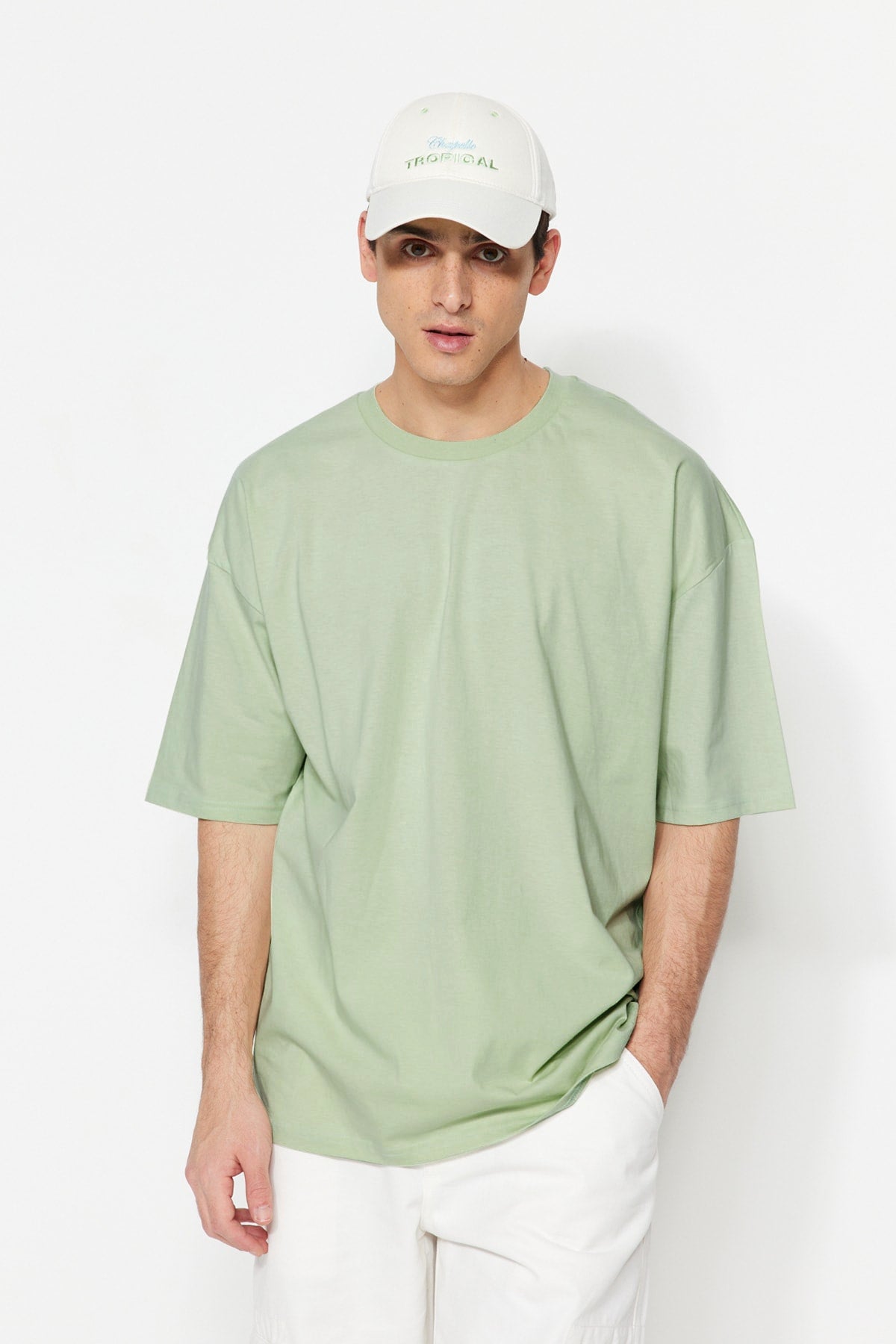 Mint Men'S Basic 100% Cotton Crew Neck Oversize Short Sleeve T-Shirt