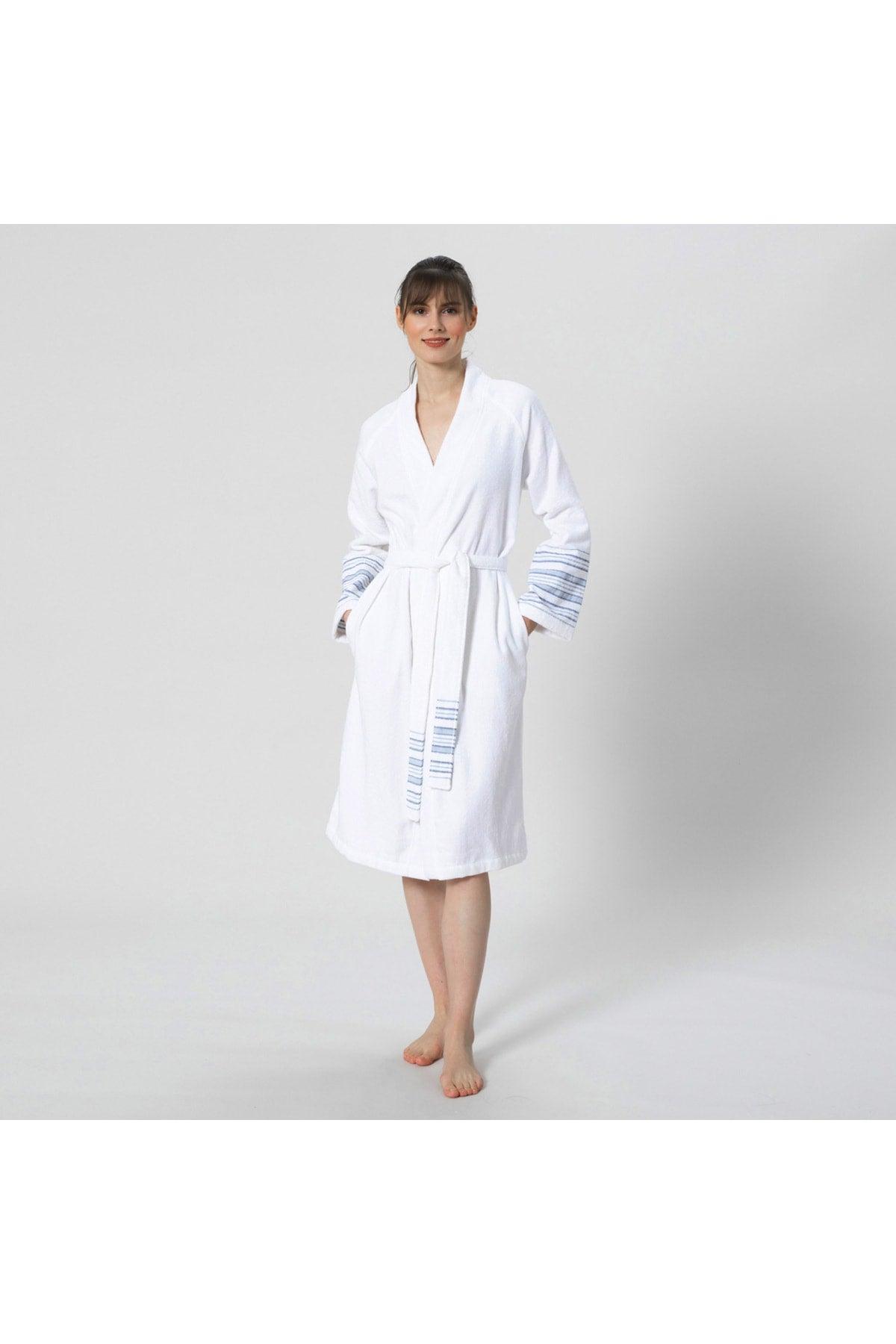 Deep Unisex Bathrobe White/Marine Blue - Swordslife