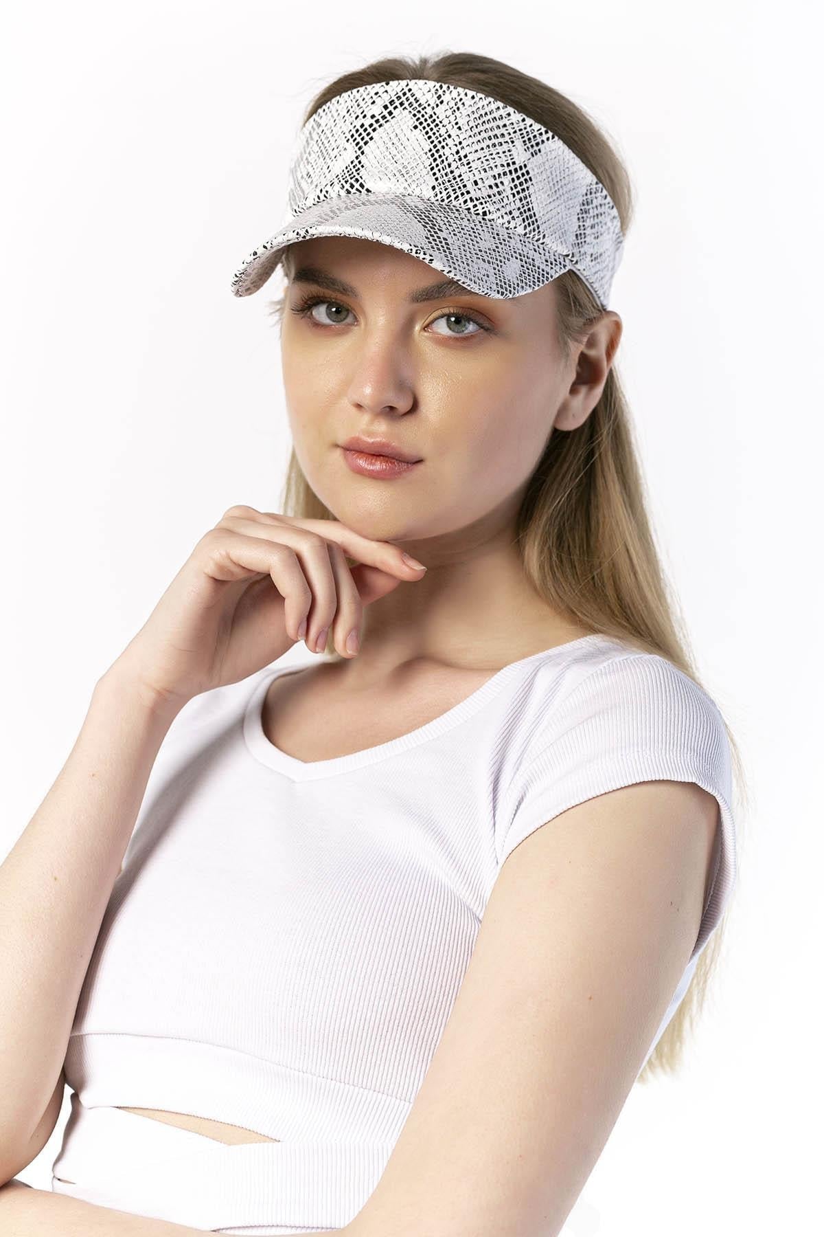 14060 Uv Protected Snakeskin Patterned Gray Colored Open Top Visor Hat