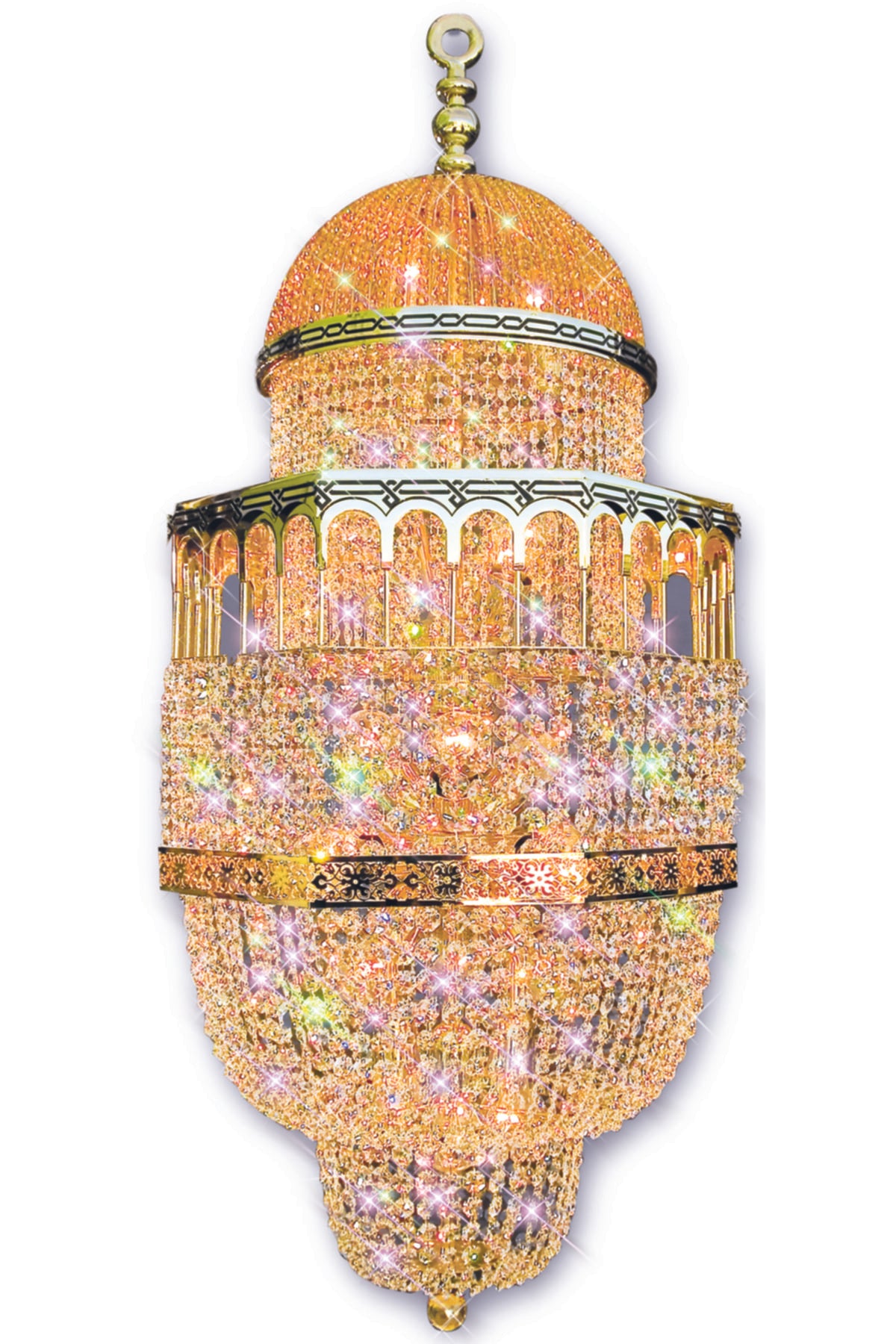 Aksa Model Asfor Crystal Stone 24 Carat Gold Plated Special Design Chandelier 60*130 Cm