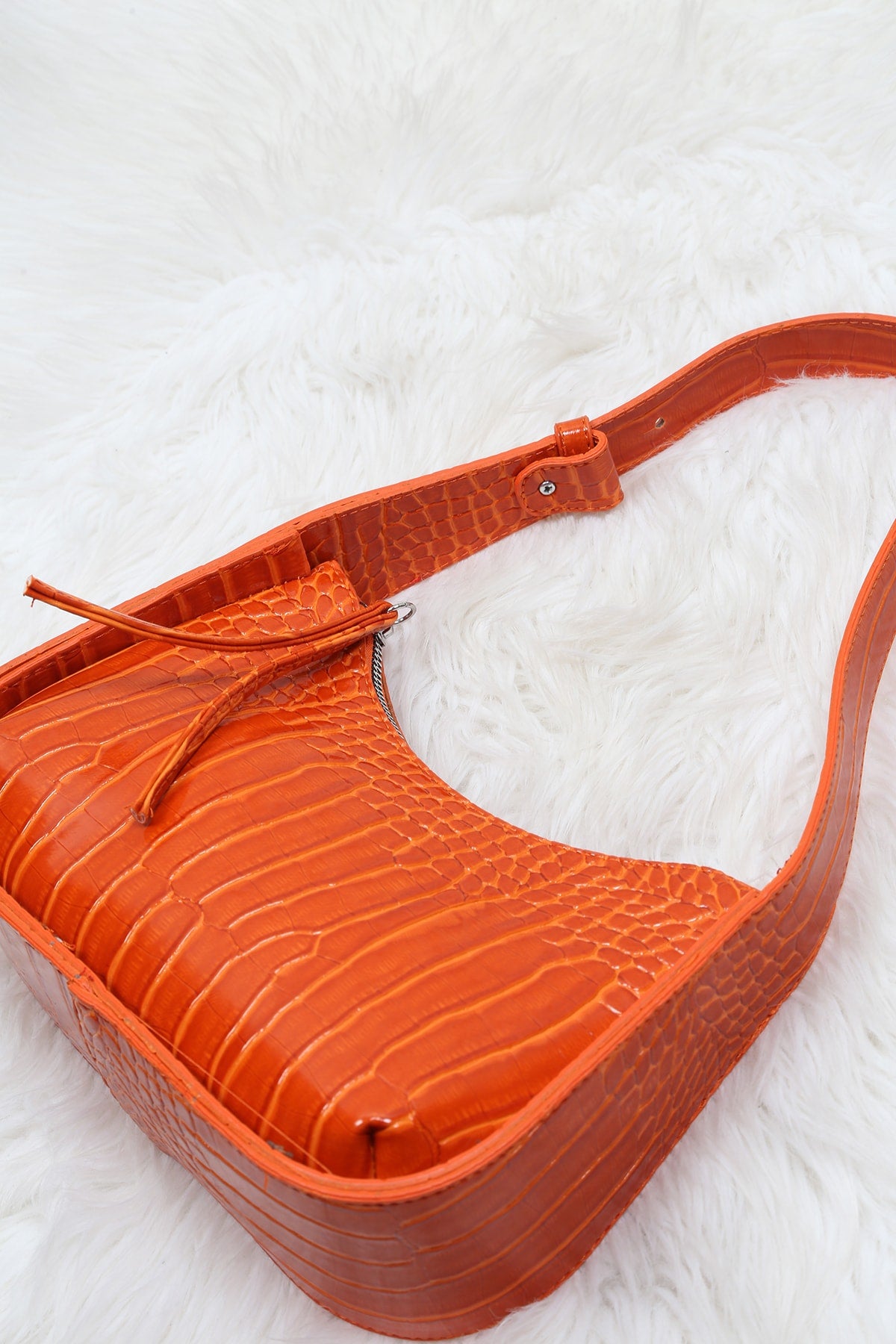 Women'S Crocodile Patterned Orange Baguette Bag