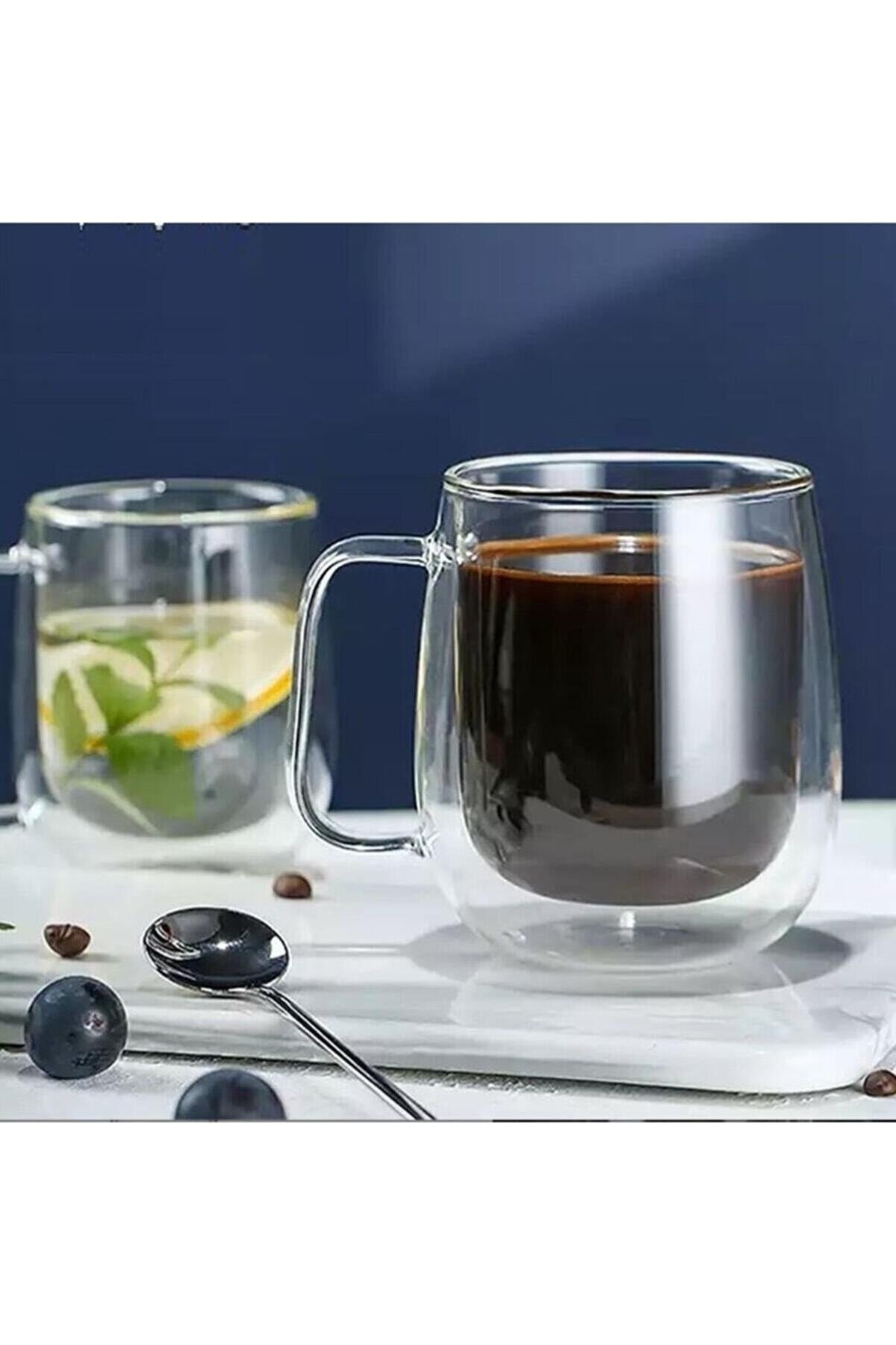 Double Glass Double Wall Glass Mug 300 Ml Home Office Cup Double Layer Heat Insulated Glass Cup With Handle