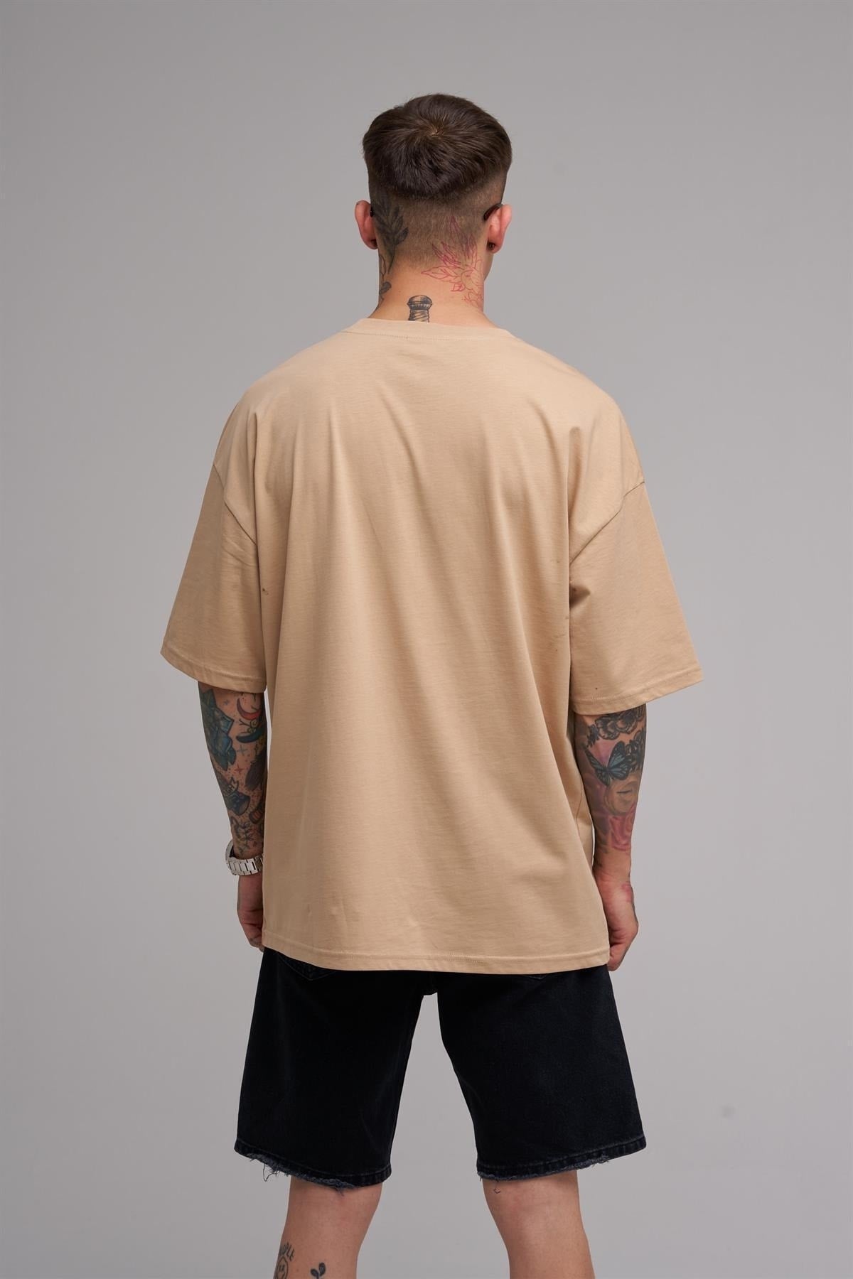 Unisex Large Size Only Belong Printed Cotton T-Shirt Beige