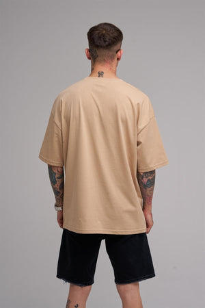Unisex Large Size Only Belong Printed Cotton T-Shirt Beige