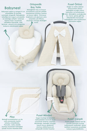 Babynest Orthopedic Baby Mattress, Pique And Stroller Accessories Set Of 6, Rainbow Series, Cream