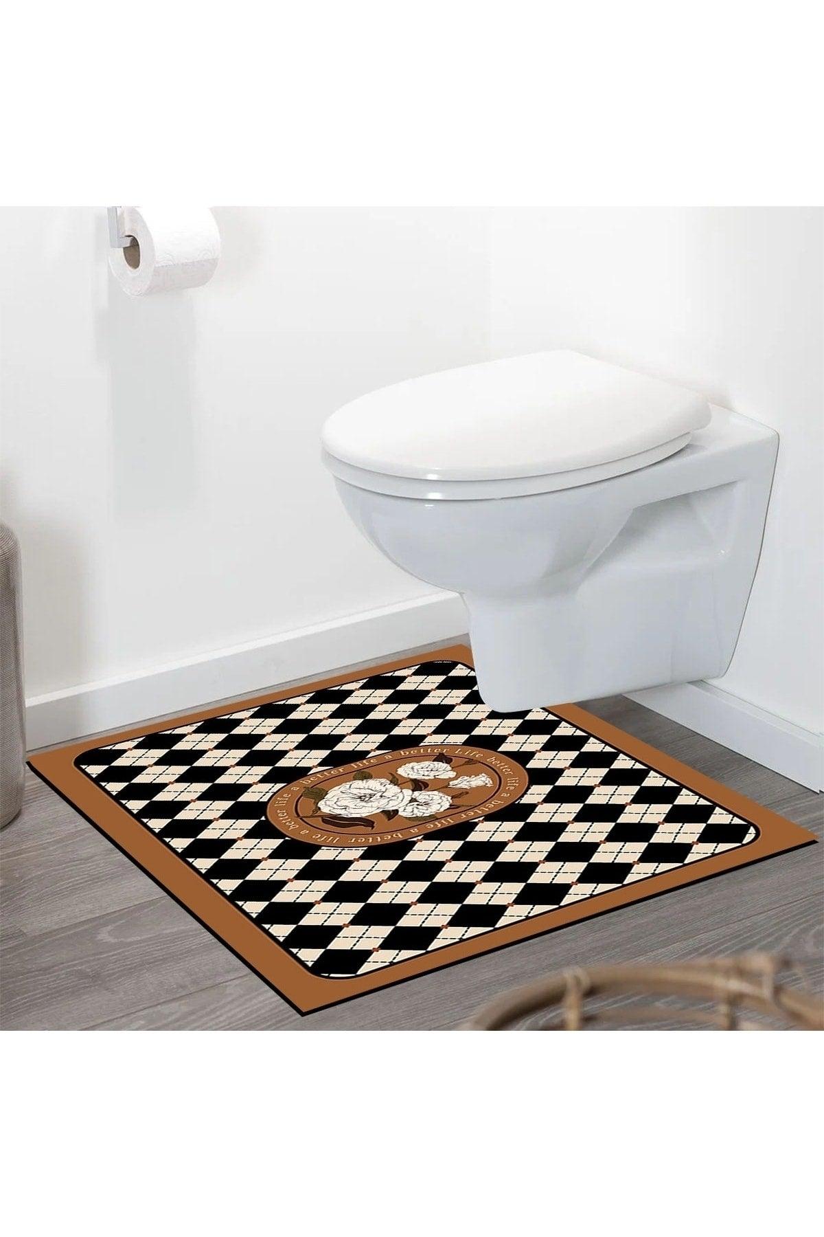 Else Patterned Shower Front Square Bathroom Carpet Doormat Single Piece 60x60cm - Swordslife