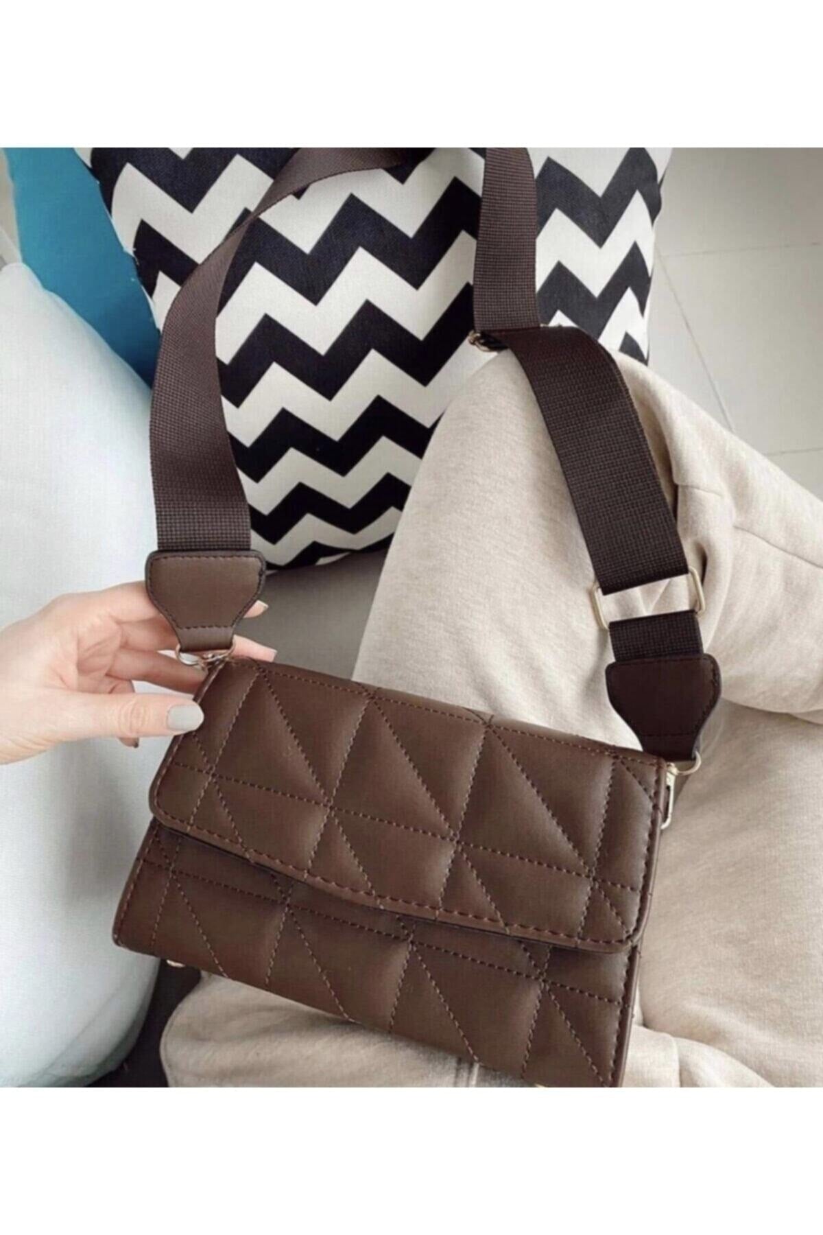 C&H Style Bitter Brown Women'S Quilted Shoulder Bag With Column Strap