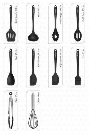 Salvatore Heat Resistant Fireproof Non-Stick Silicone Spatula Set 10 Pieces Black