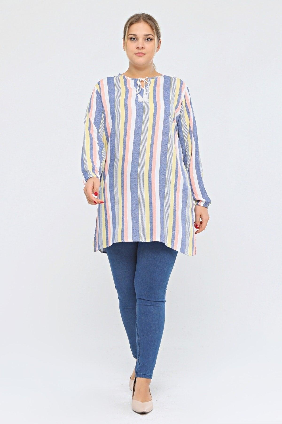 Women's Large Size Light Color Striped Tunic - Swordslife