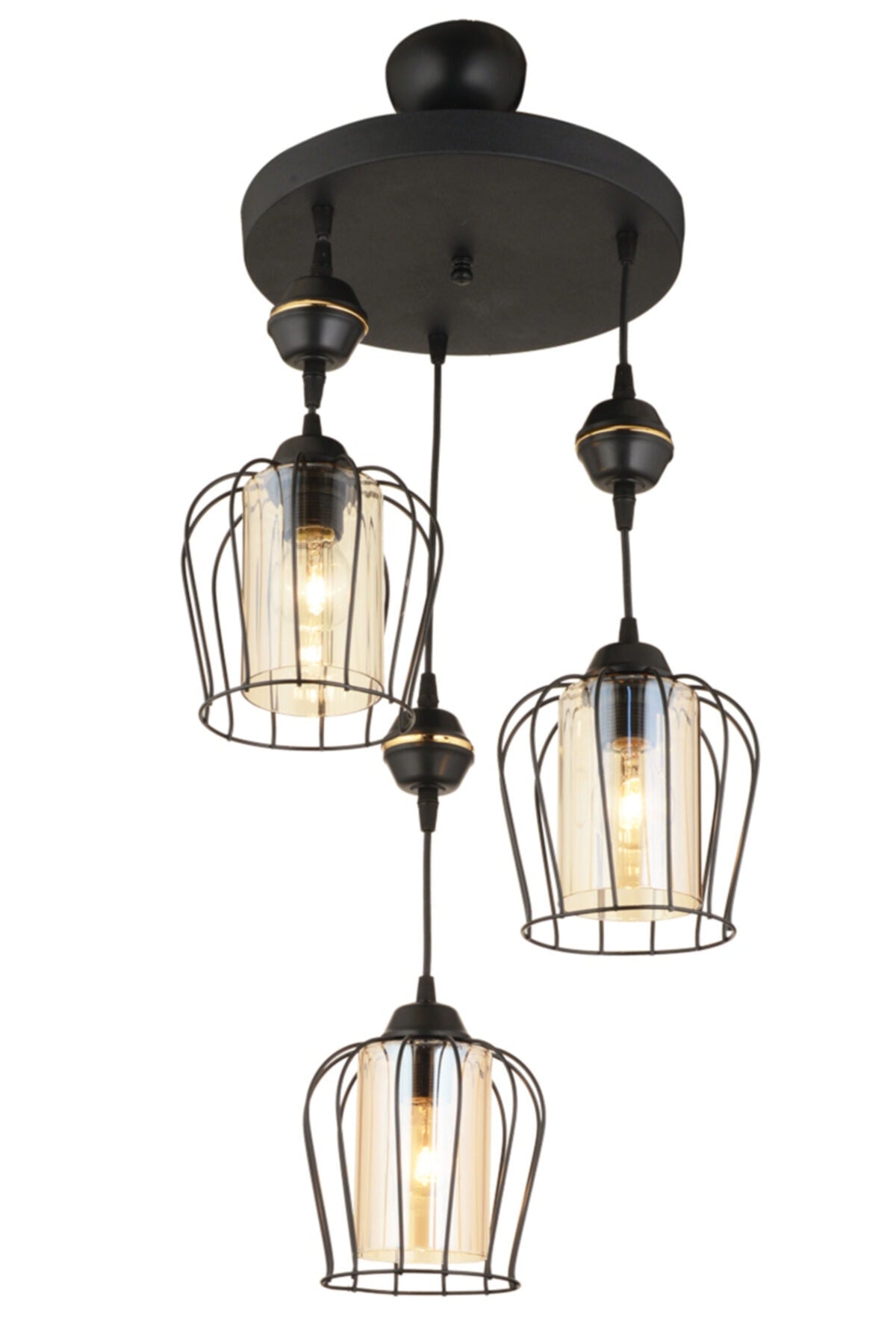 Parachute Pendant Lamp Black 3-Piece Modern Downward Facing Chandelier