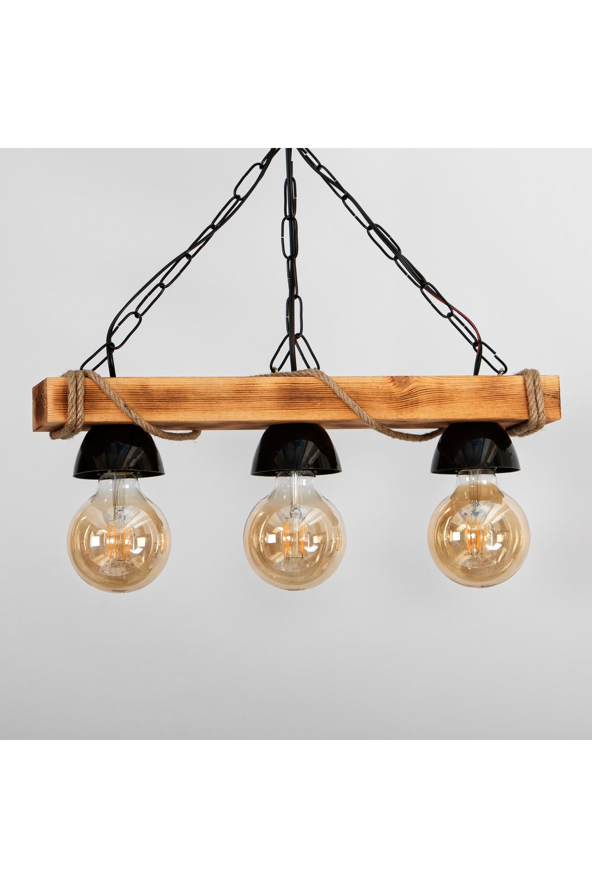 Natural Wooden 3-Piece Hat and Rope Rustic Design Stylish Chandelier