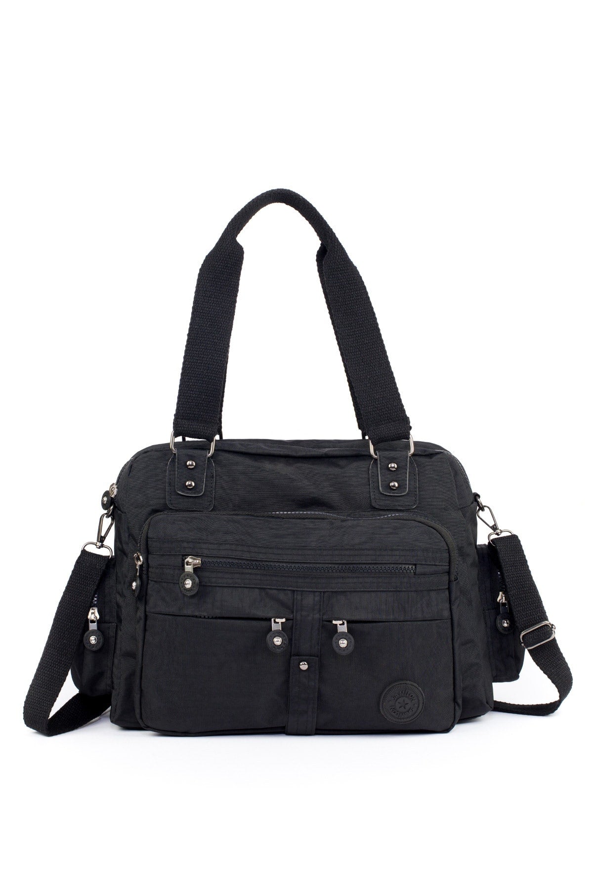 Women'S Black Crinkle Multi-Cell Shoulder Bag