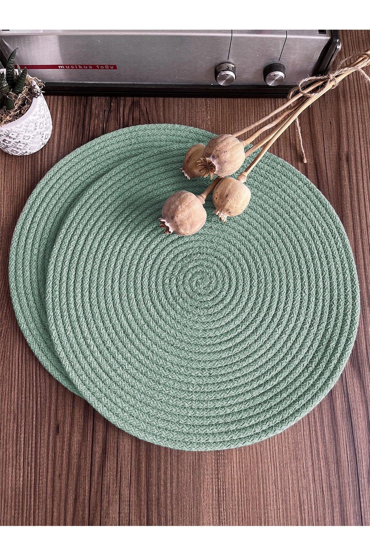 Carnival Mint Water Green Jute Placemat 2 Pieces Knitted Straw Base - Swordslife