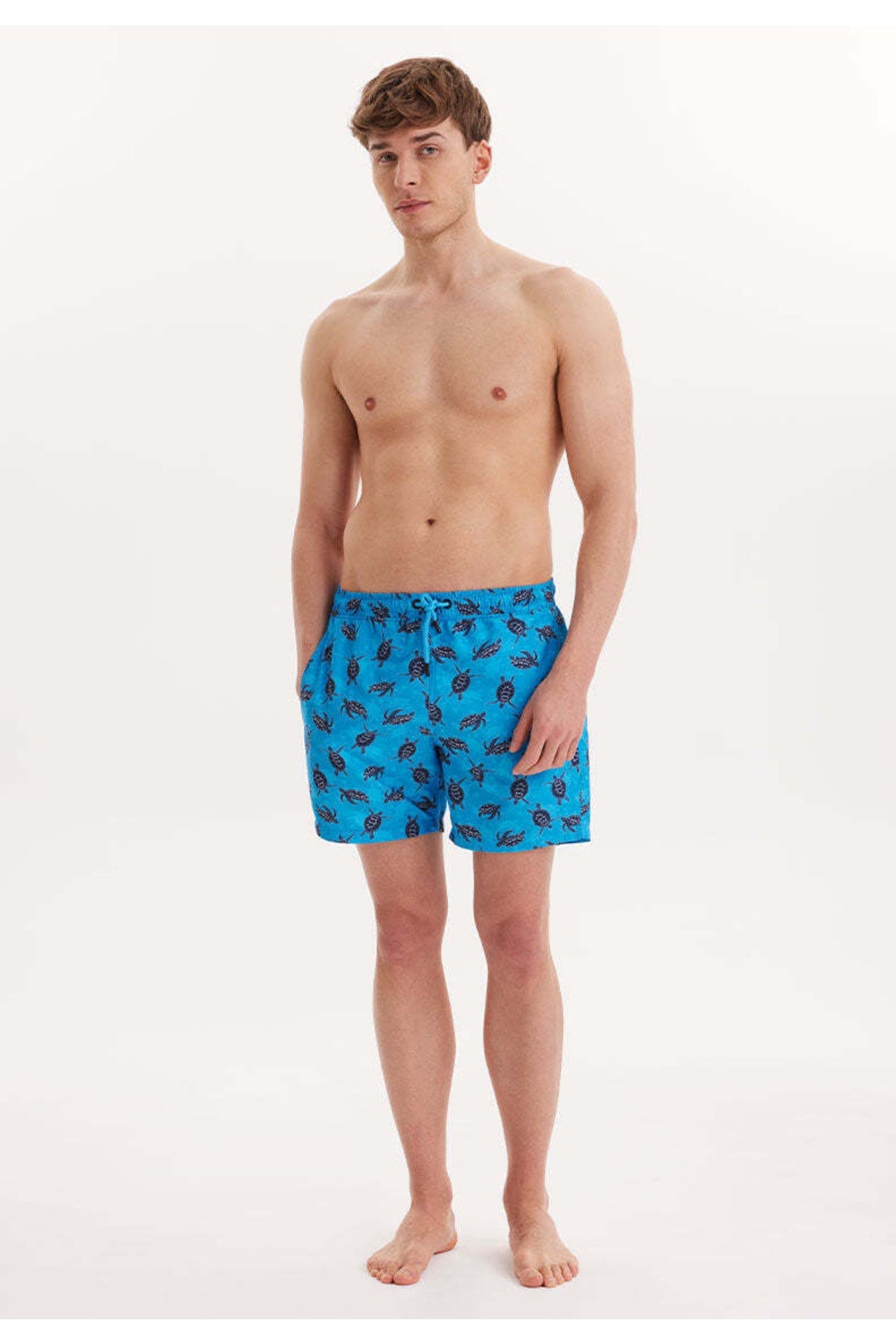 Men'S Blue/Navy Printed Marine Shorts Wmpattern Swımshorts