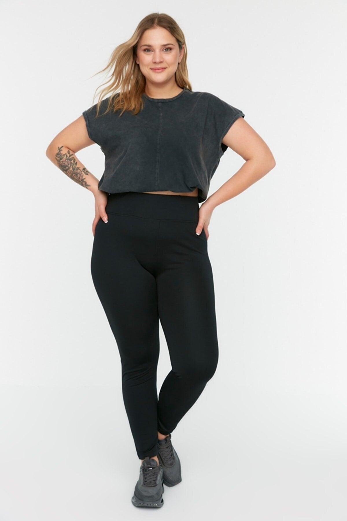 Women's Curve Steel Knit Plus Size Firming Firming High Waist Black Leggings - Swordslife