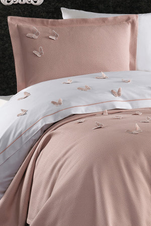 5 Pieces Elastic Bed Sheet, 3D Butterfly Pattern Children'S Room Cotton Single Pink Duvet Cover Set