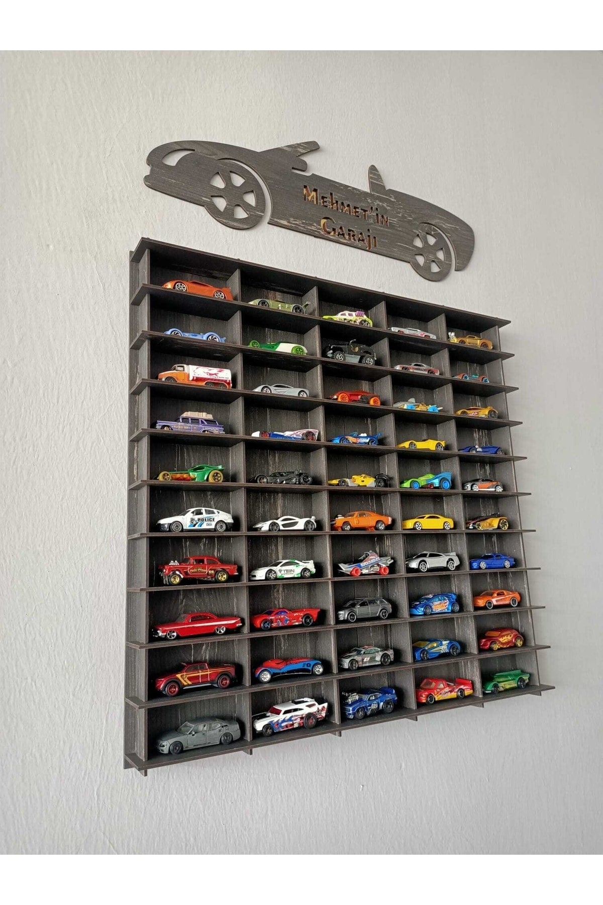 Toy Car Rack 50Pcs Tumbled Black (Suitable For Hotwheels And Matcbox Cars)