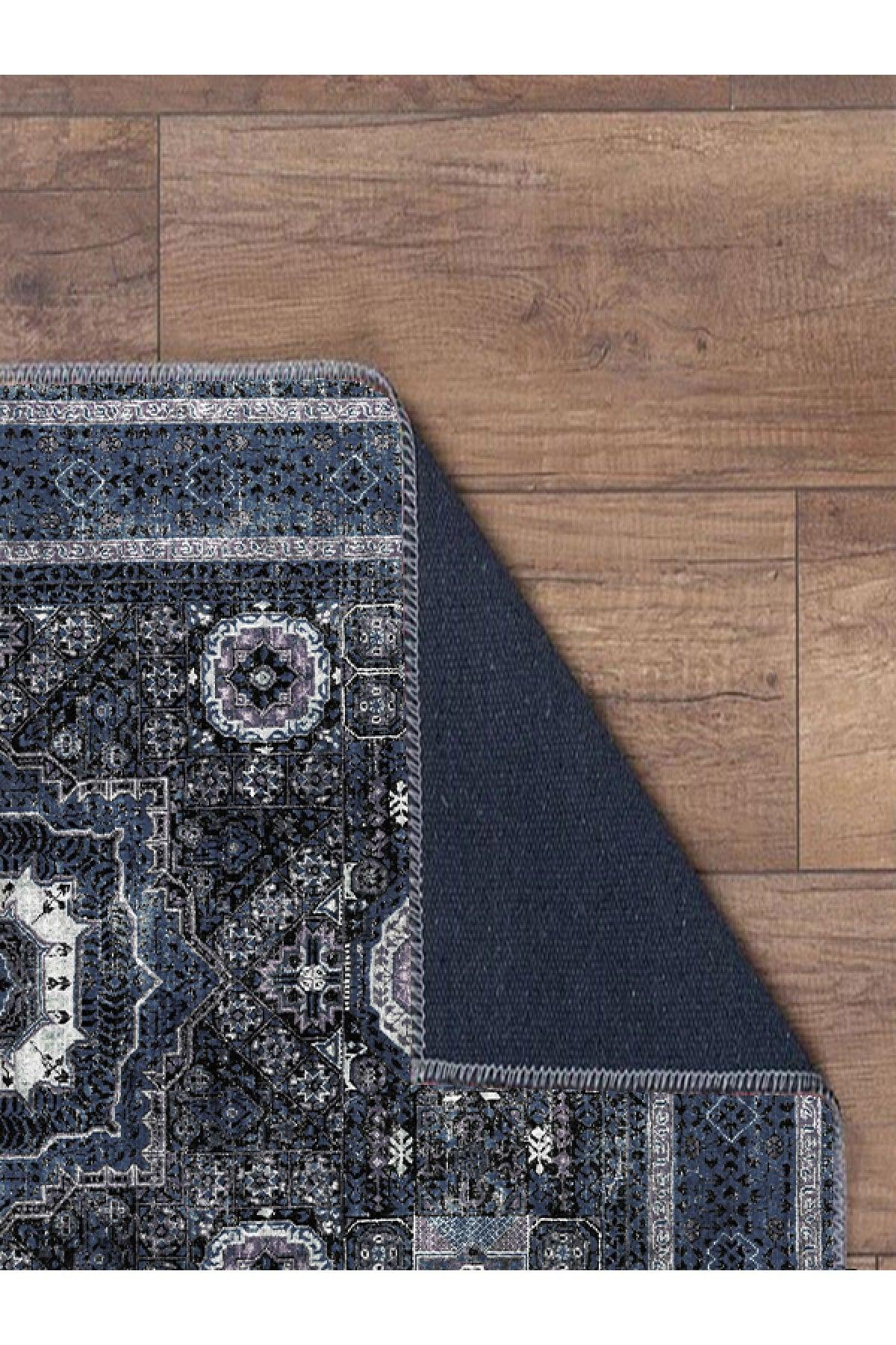 Traditional Pattern Washing Machine Washable Ethnic Rug Blue - Swordslife