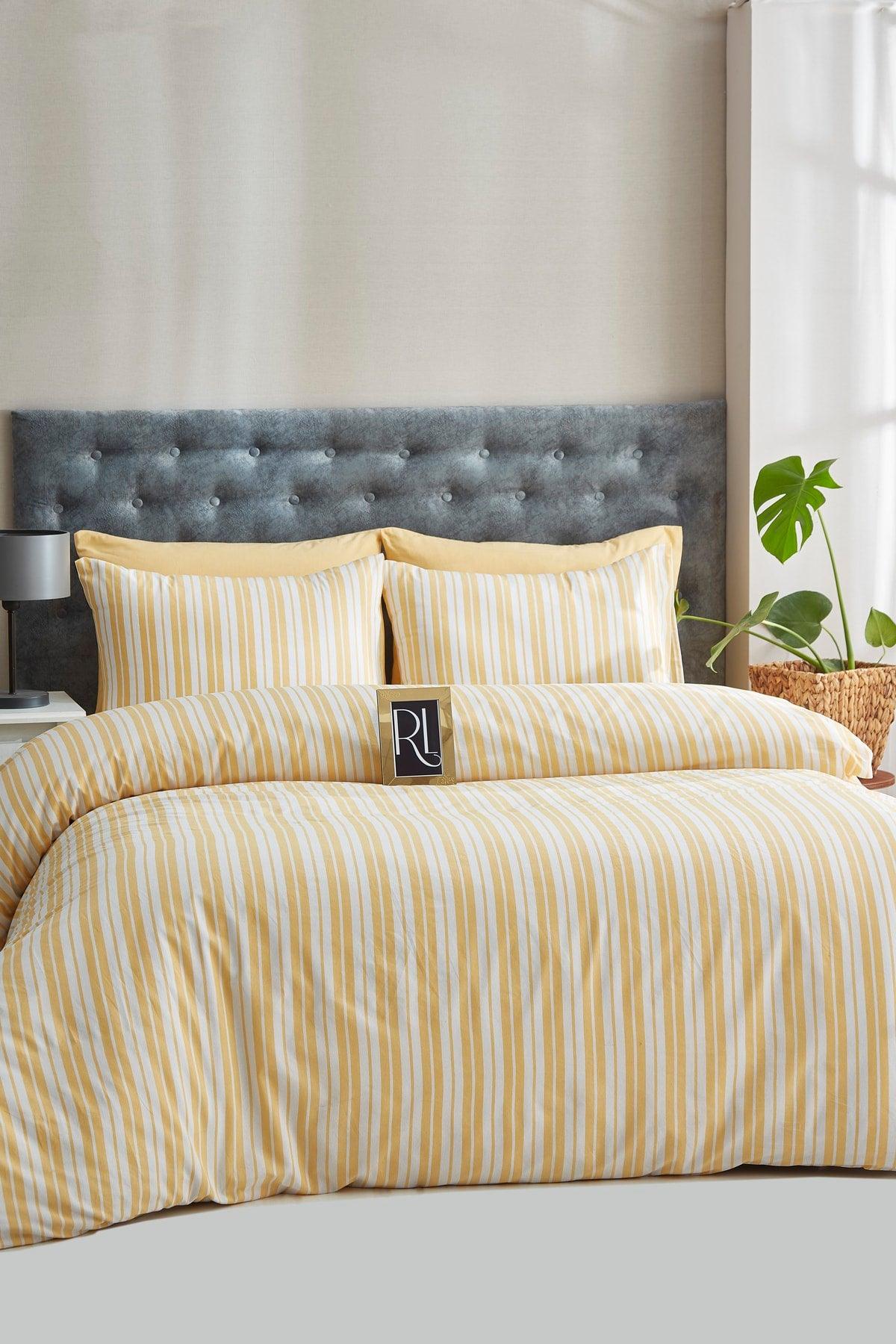 Striped Yellow Double Cotton Duvet Cover Set - Swordslife