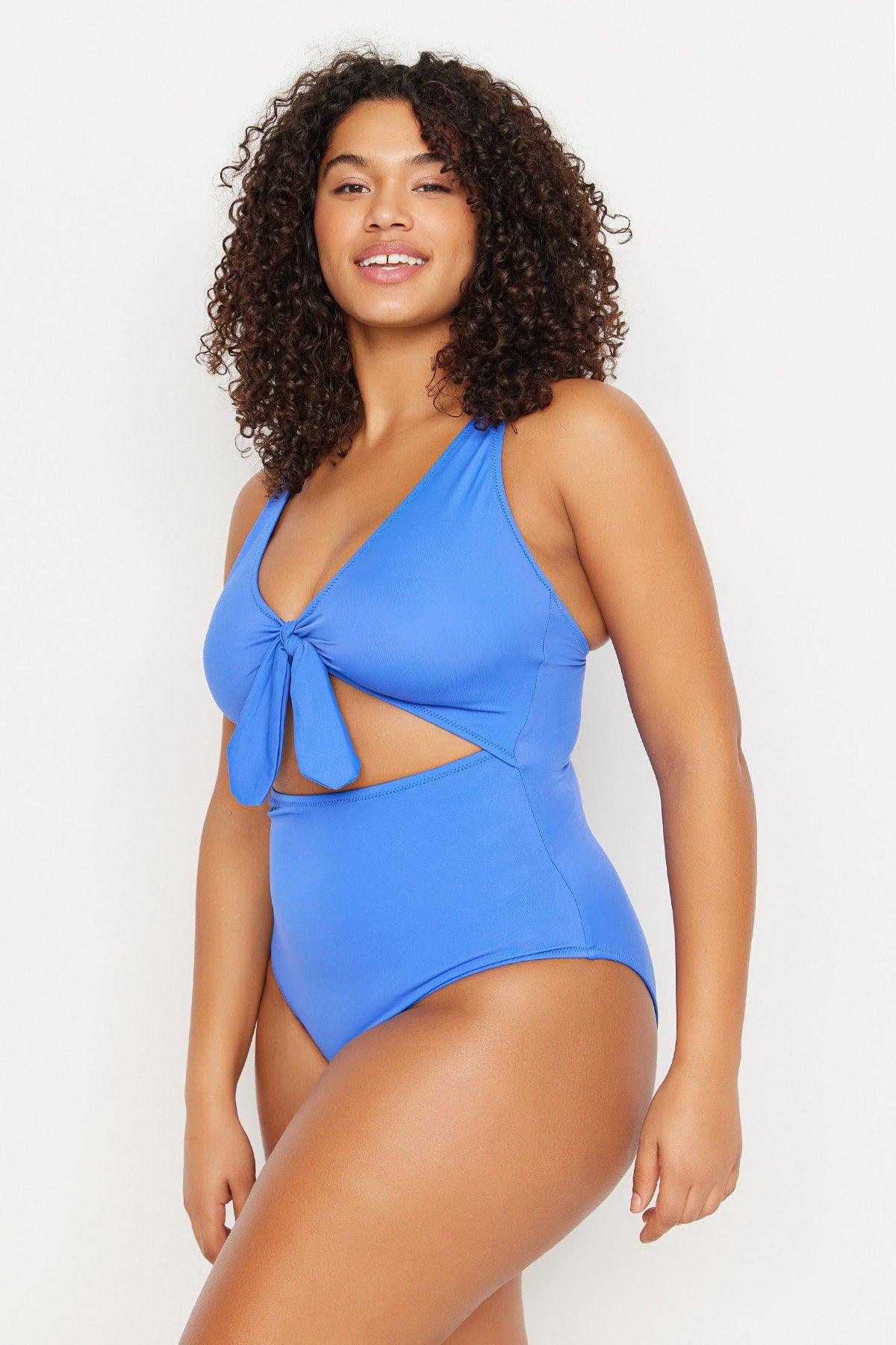 Blue Cut Out Tie Detailed Swimsuit TBBSS22MA0302 - Swordslife