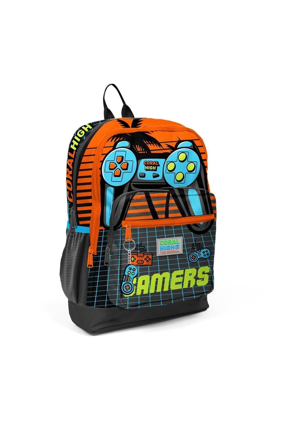 Kids Gray Orange Gamer Patterned Usb 3 Pcs School Bag Set Set0123846