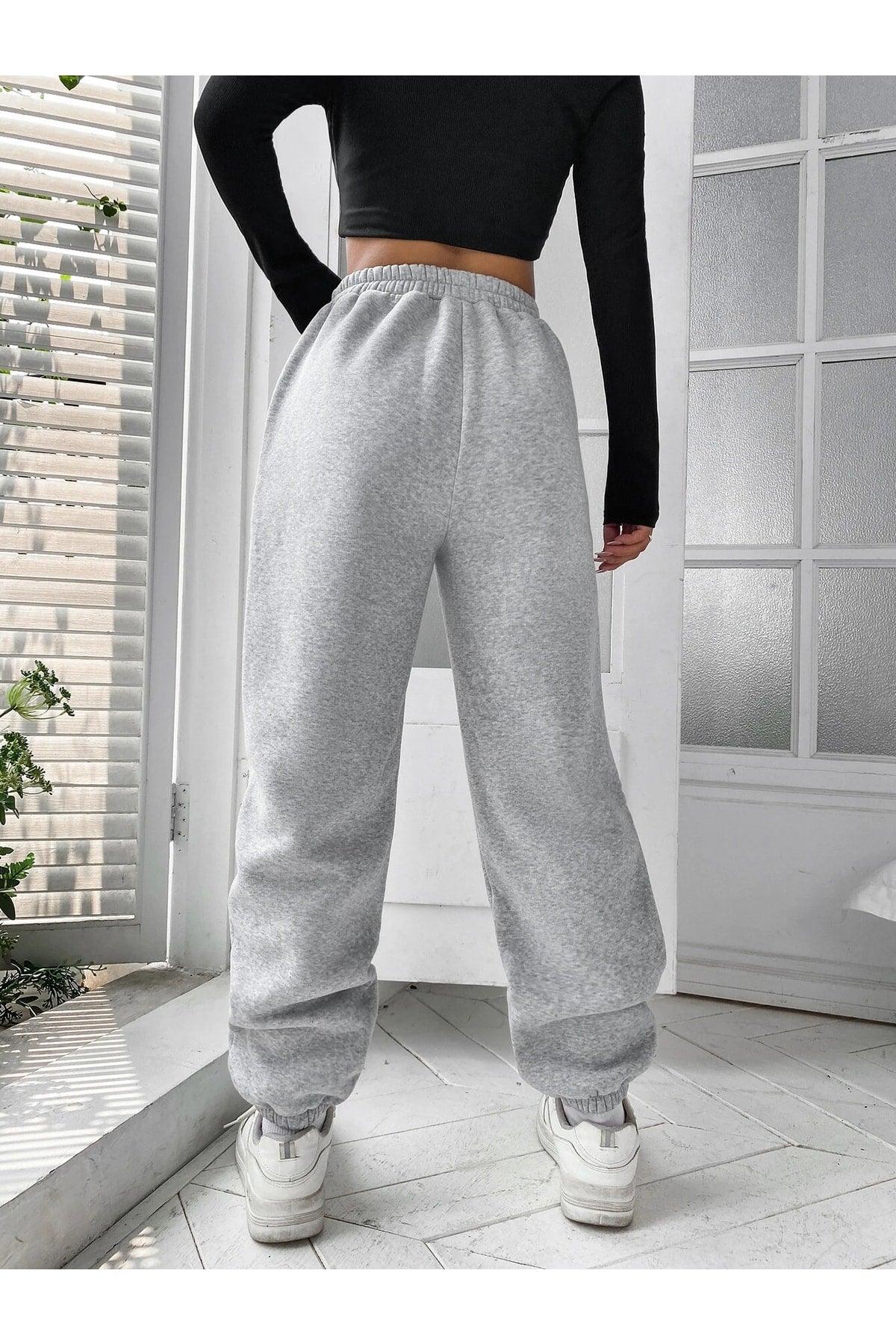 California Printed Jogger Sweatpants - Grey, Elastic Legs, Pockets, High Waist, Summer - Swordslife