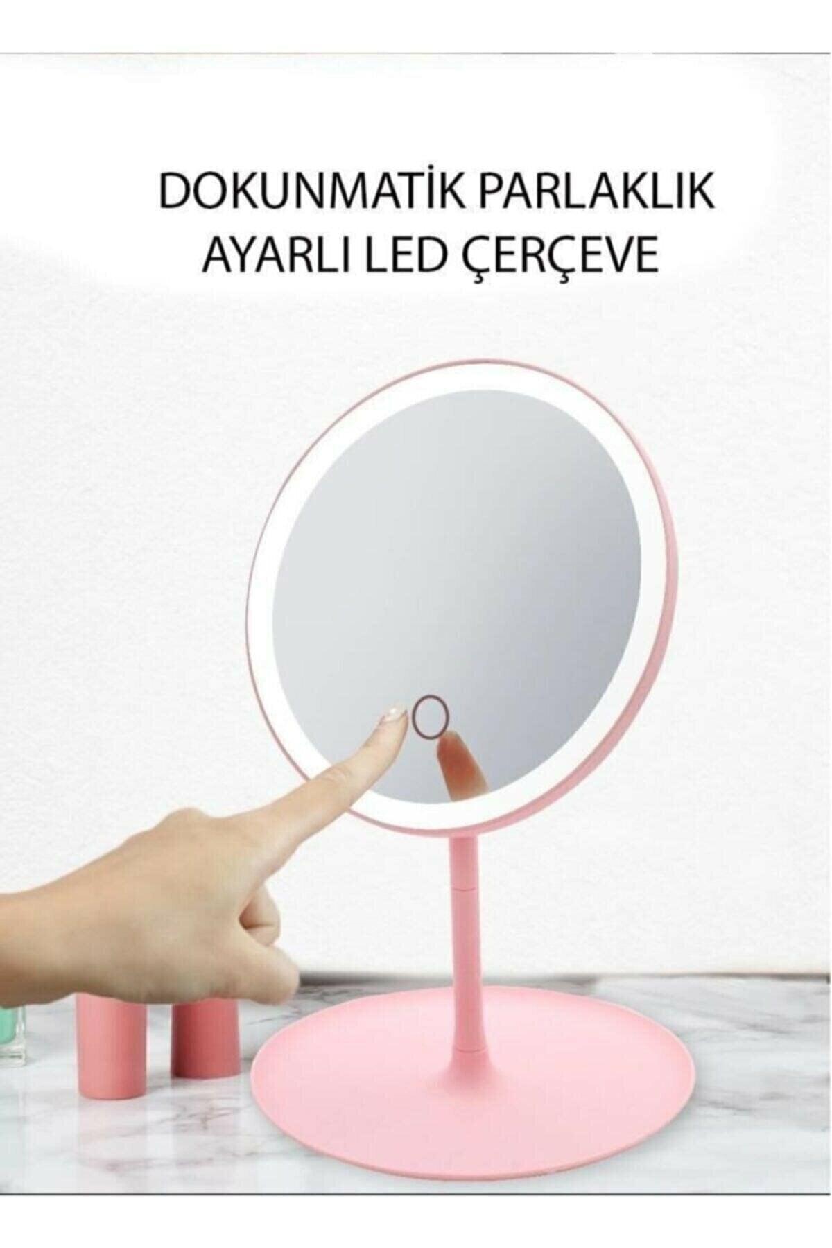 Desktop Touch Makeup Mirror Round Pink Color Make Up Mirror With Led Light - Swordslife