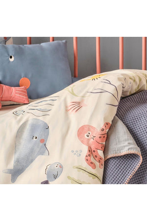 100% Cotton Ranforce Marin Whale Baby Duvet Cover Set Blue (100X150 Cm)