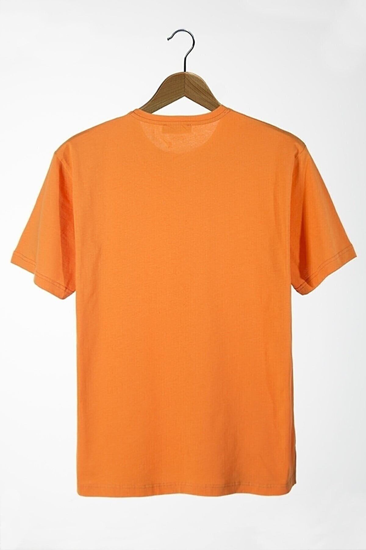 Men'S Orange Crew Neck Front World Printed Oversize T-Shirt