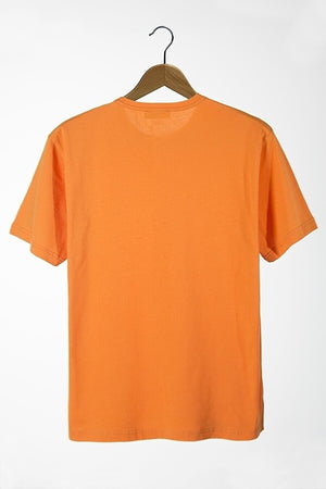 Men'S Orange Crew Neck Front World Printed Oversize T-Shirt