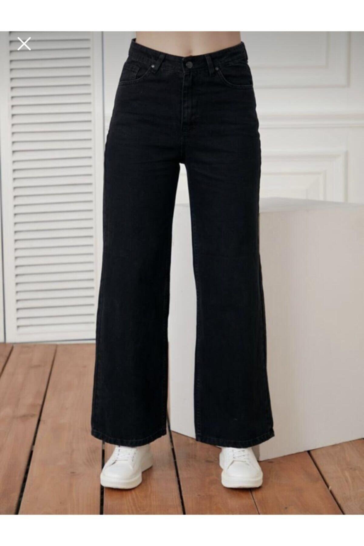 Women's Black High Waist Wide Leg Wide Leg Jeans - Swordslife