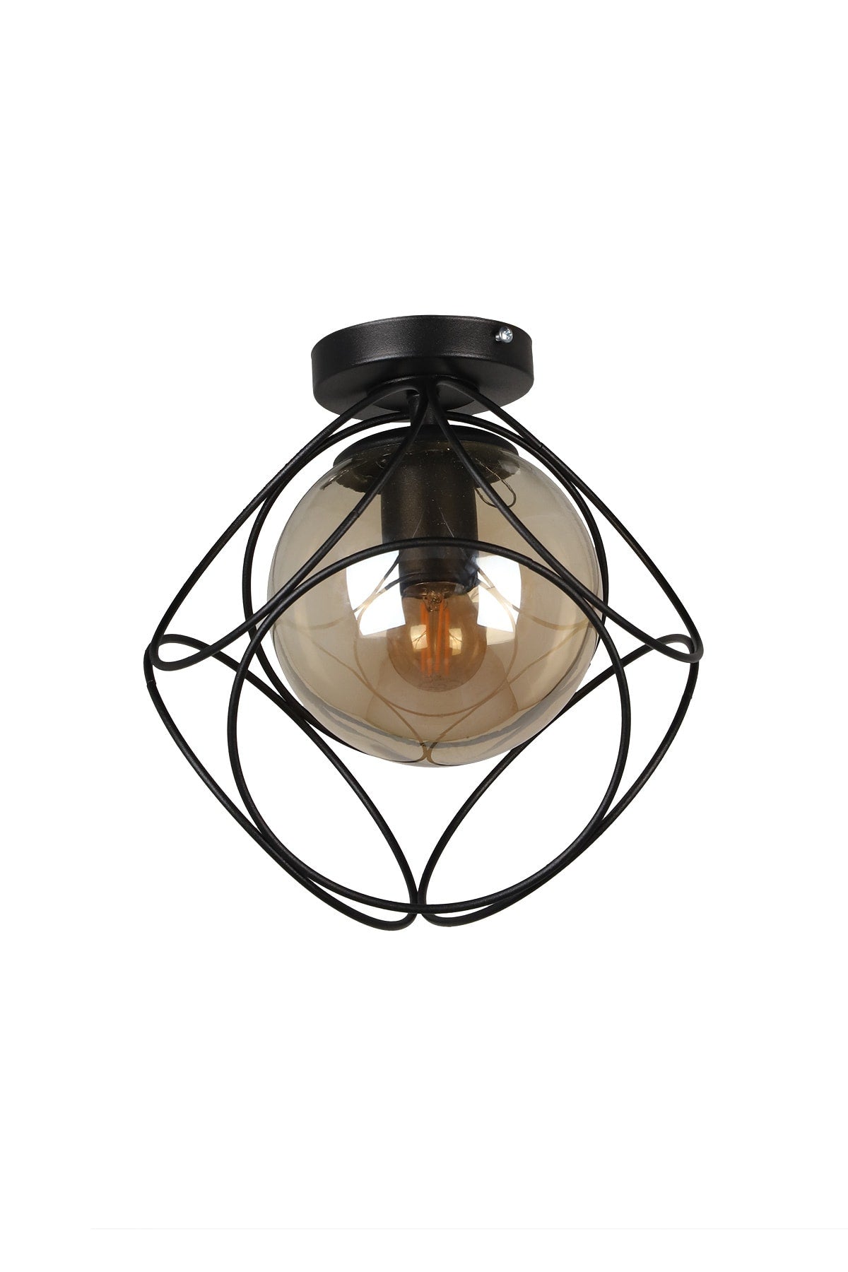 Suna Single Black-Honey Glass Ceiling Mount Chandelier