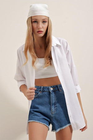3900 Oversize Long Basic Shirt - White - Swordslife