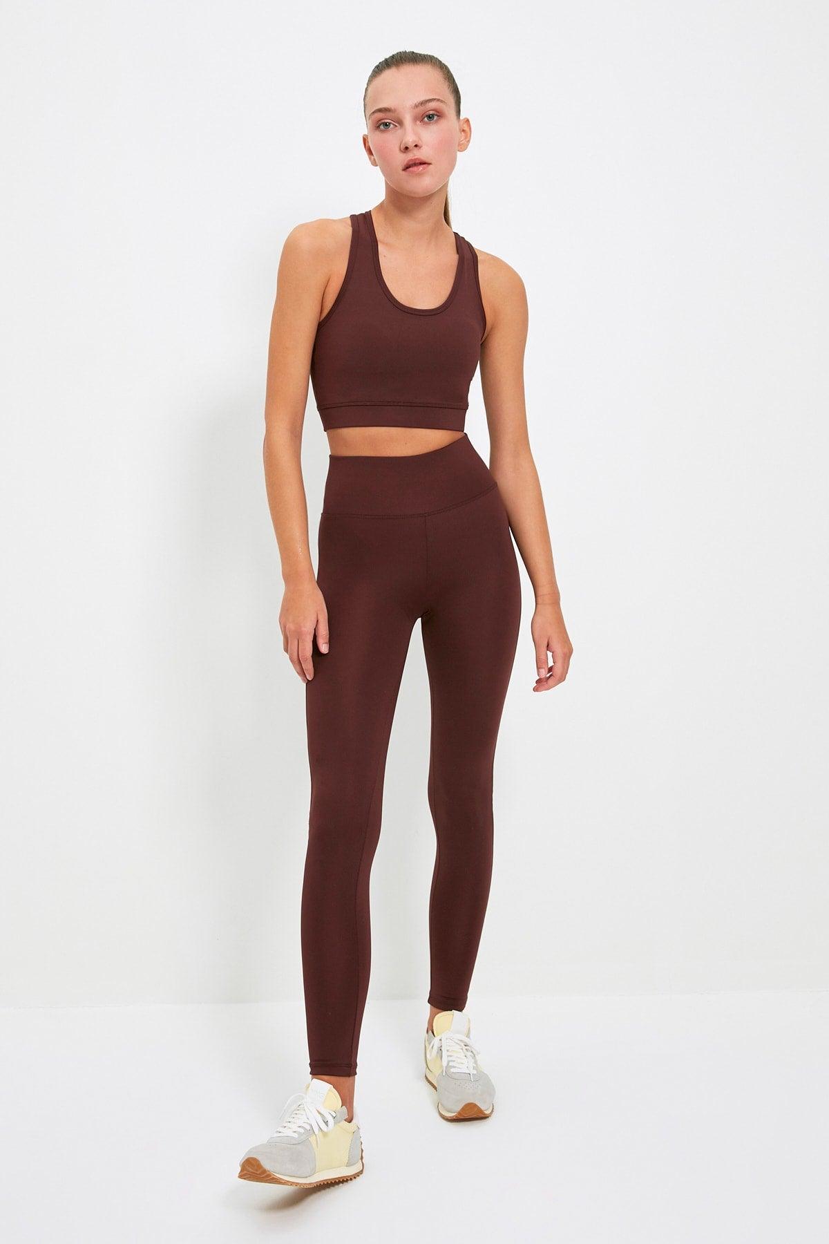 Dark Brown Gatherer Full Length Sports Leggings TWOAW21TA0029 - Swordslife