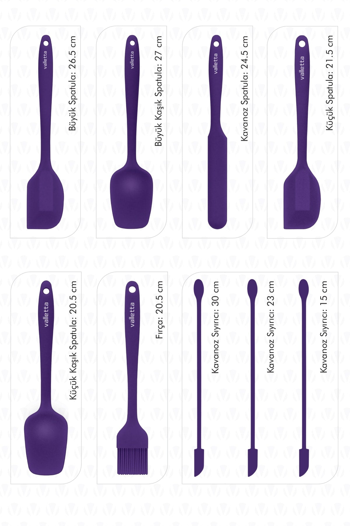 Drongo Jar Scraper Silicone Spatula Set 9 Pieces Purple