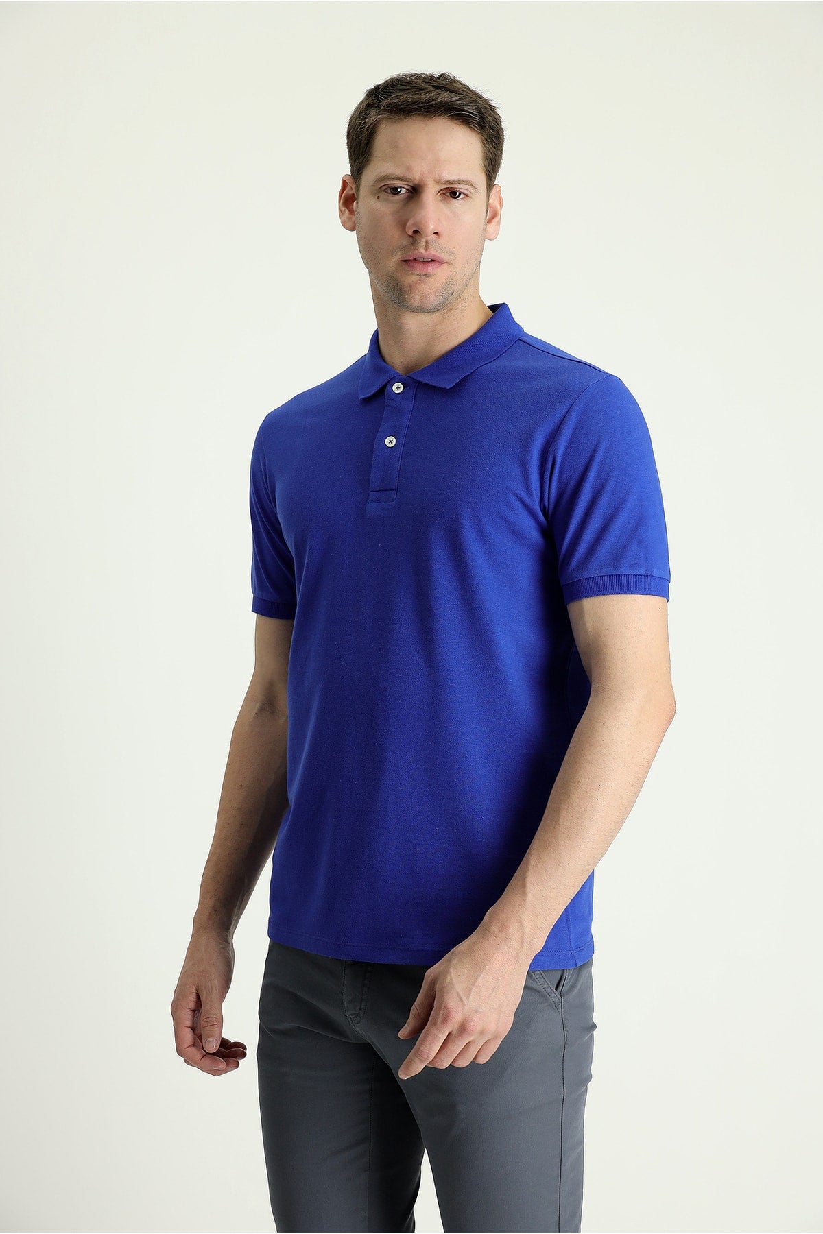 Men's Dark Blue Polo Collar Slim Fit Embroidered T-Shirt