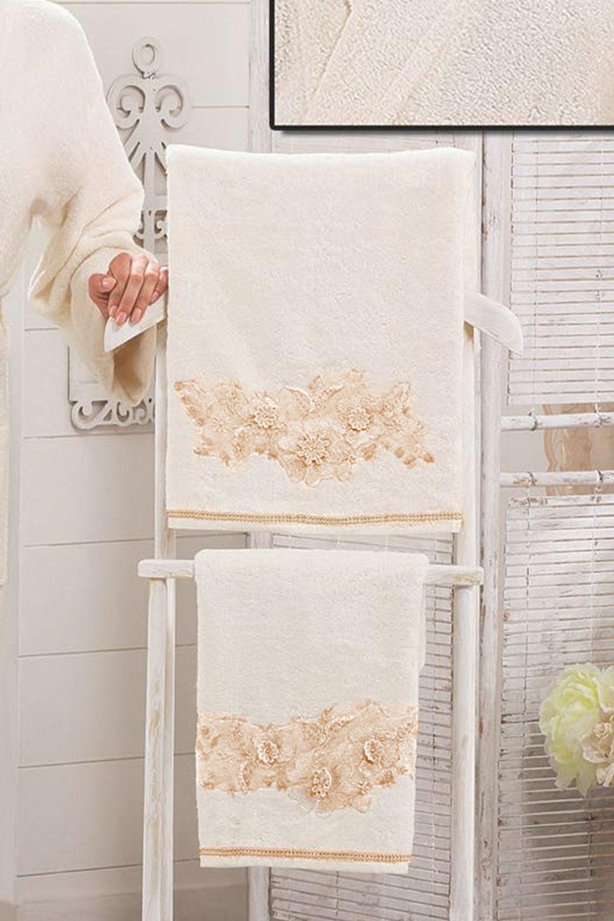 100% Bamboo Ladies Honeymoon Bathrobe Set Lace Embroidered Set Dowry Set Soft Cream Sultan Cap - Swordslife