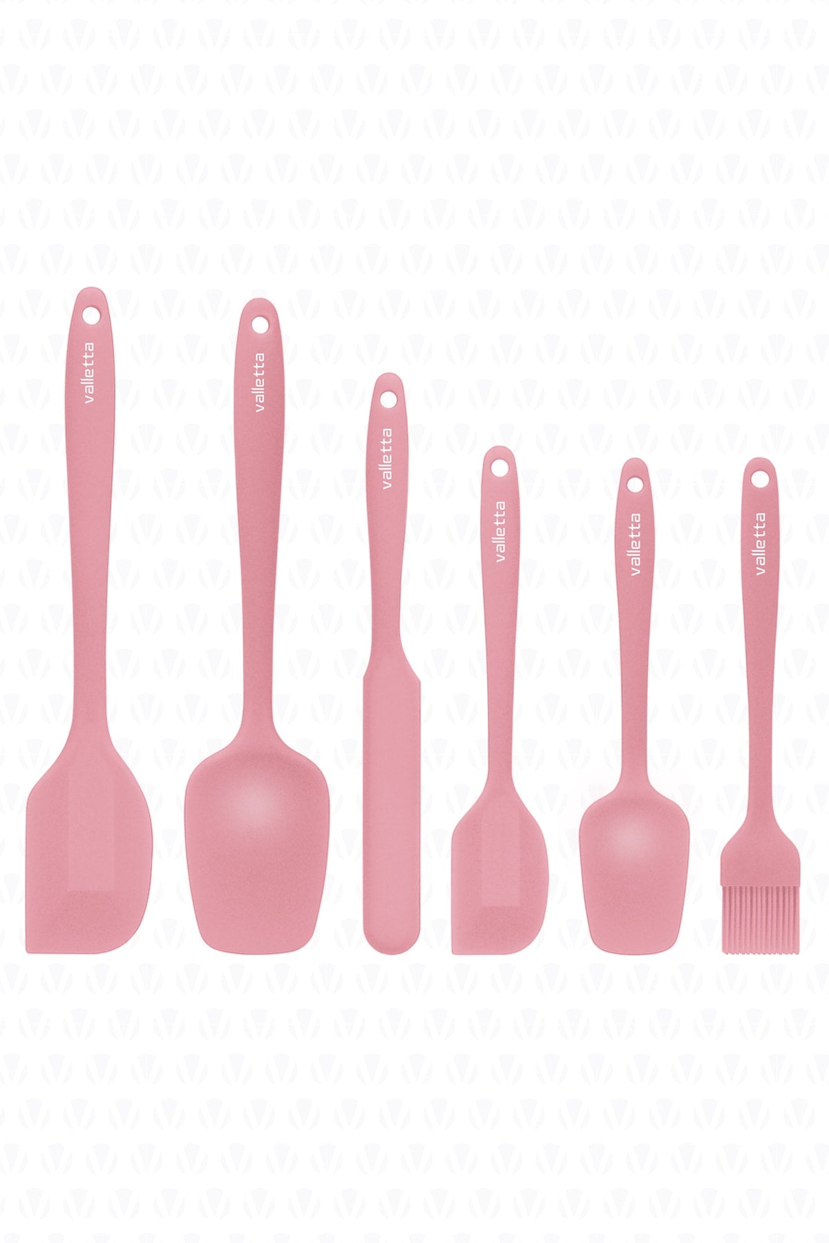 Drongo Heat Resistant Fireproof Non-Stick Silicone Spatula Set 6 Pieces Pink