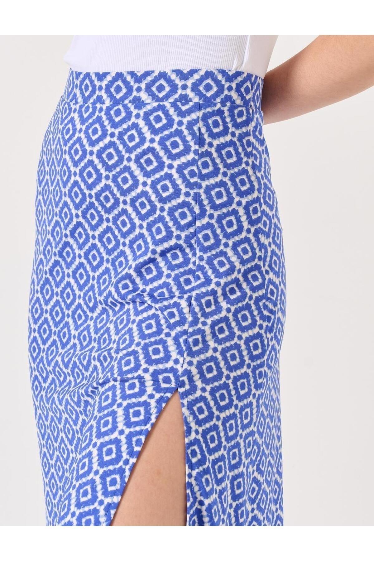 Cobalt High Waist Patterned Midi Skirt - Swordslife