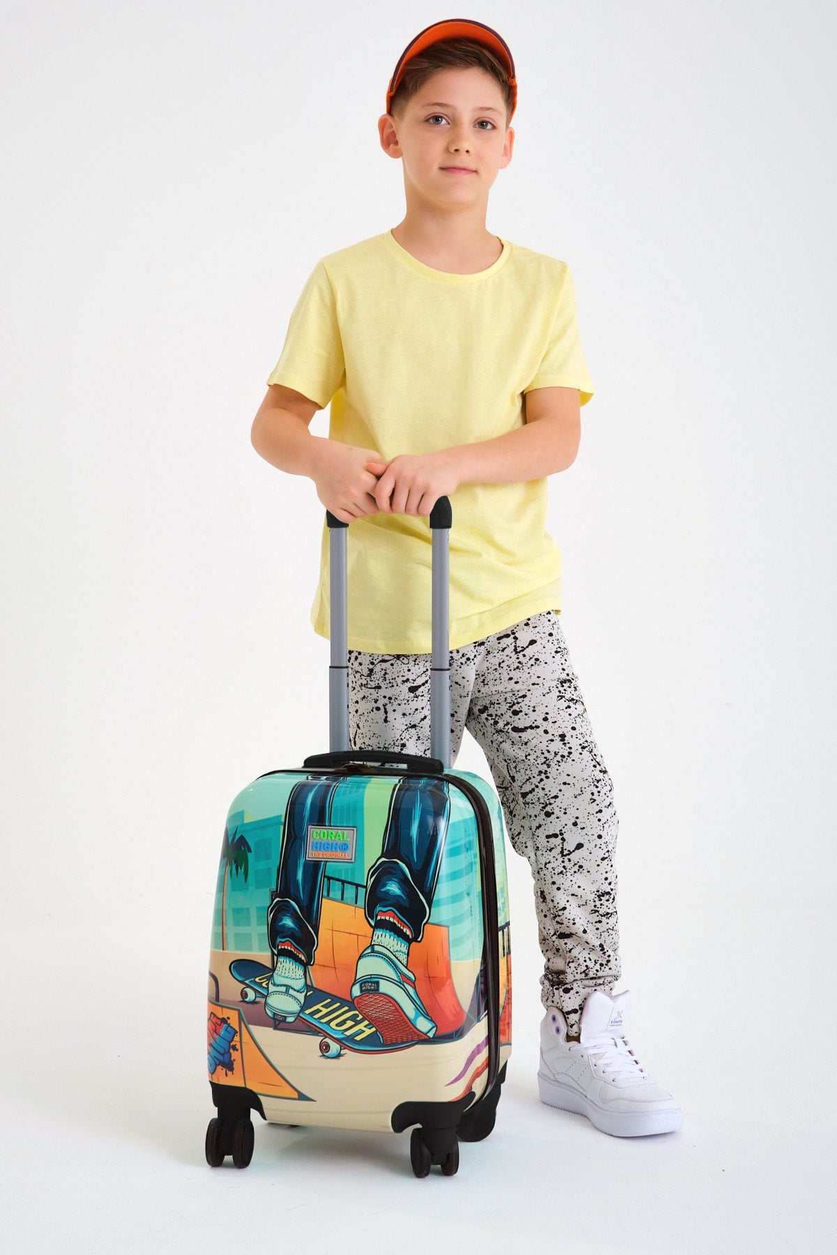 Kids Indigo Neon Orange Skateboard Patterned Child Suitcase 16742