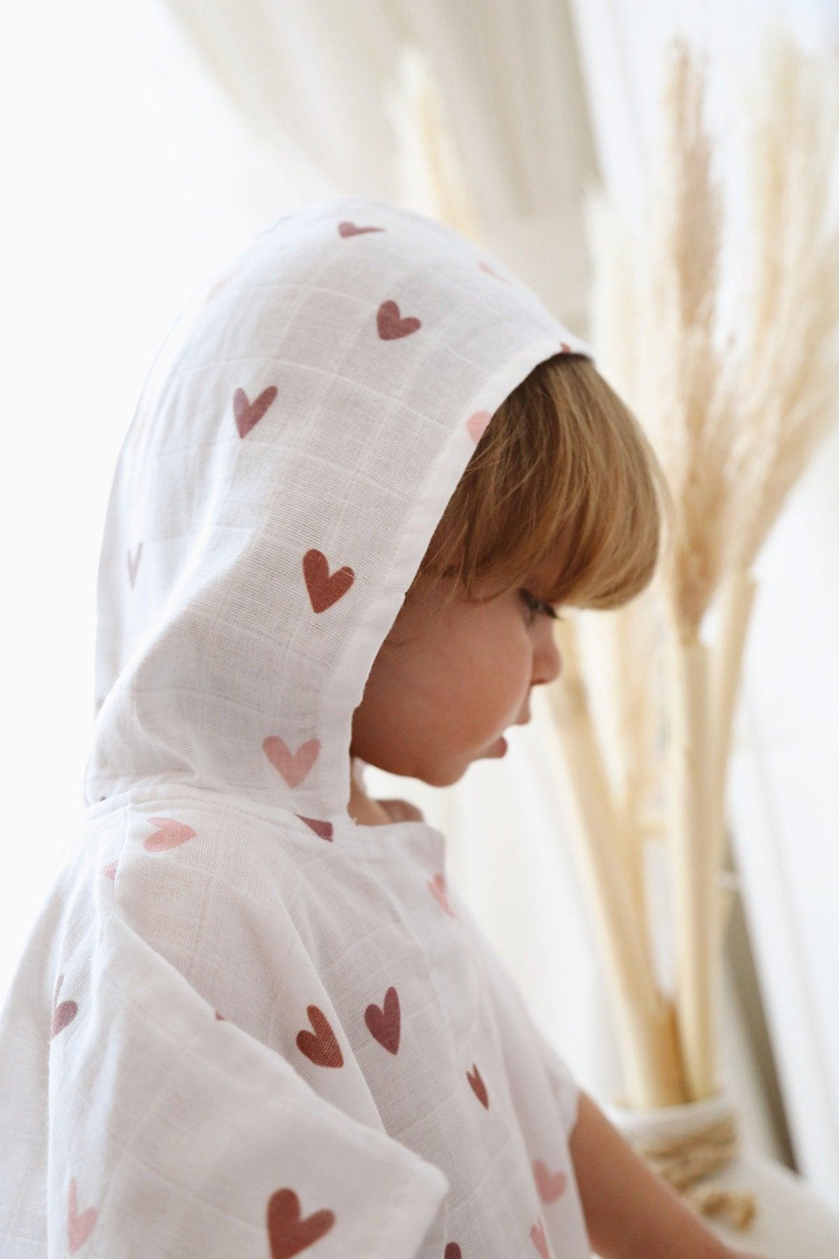 Pink Heart Organic Muslin Poncho Ages 1-5 - Swordslife