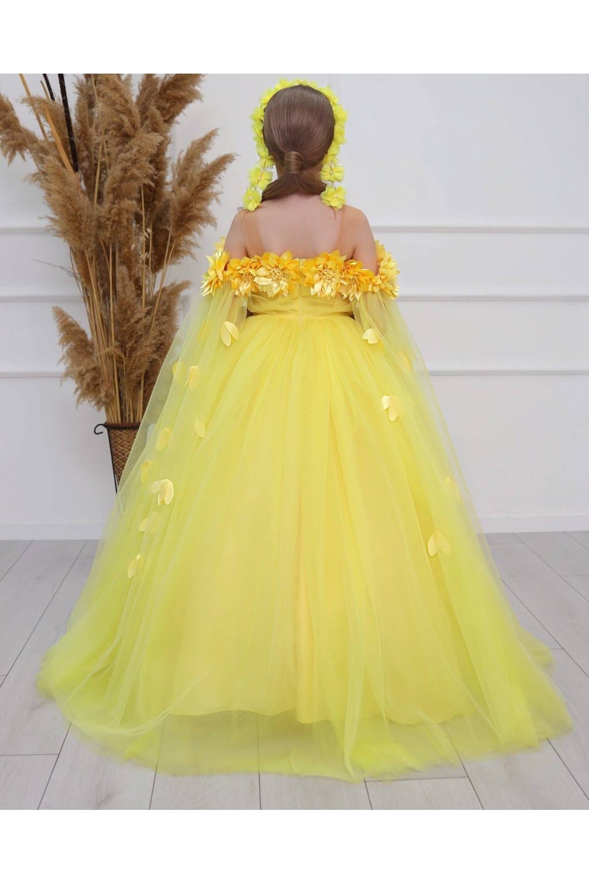 Child Graduation Evening Dress-gloves-Flower Crown