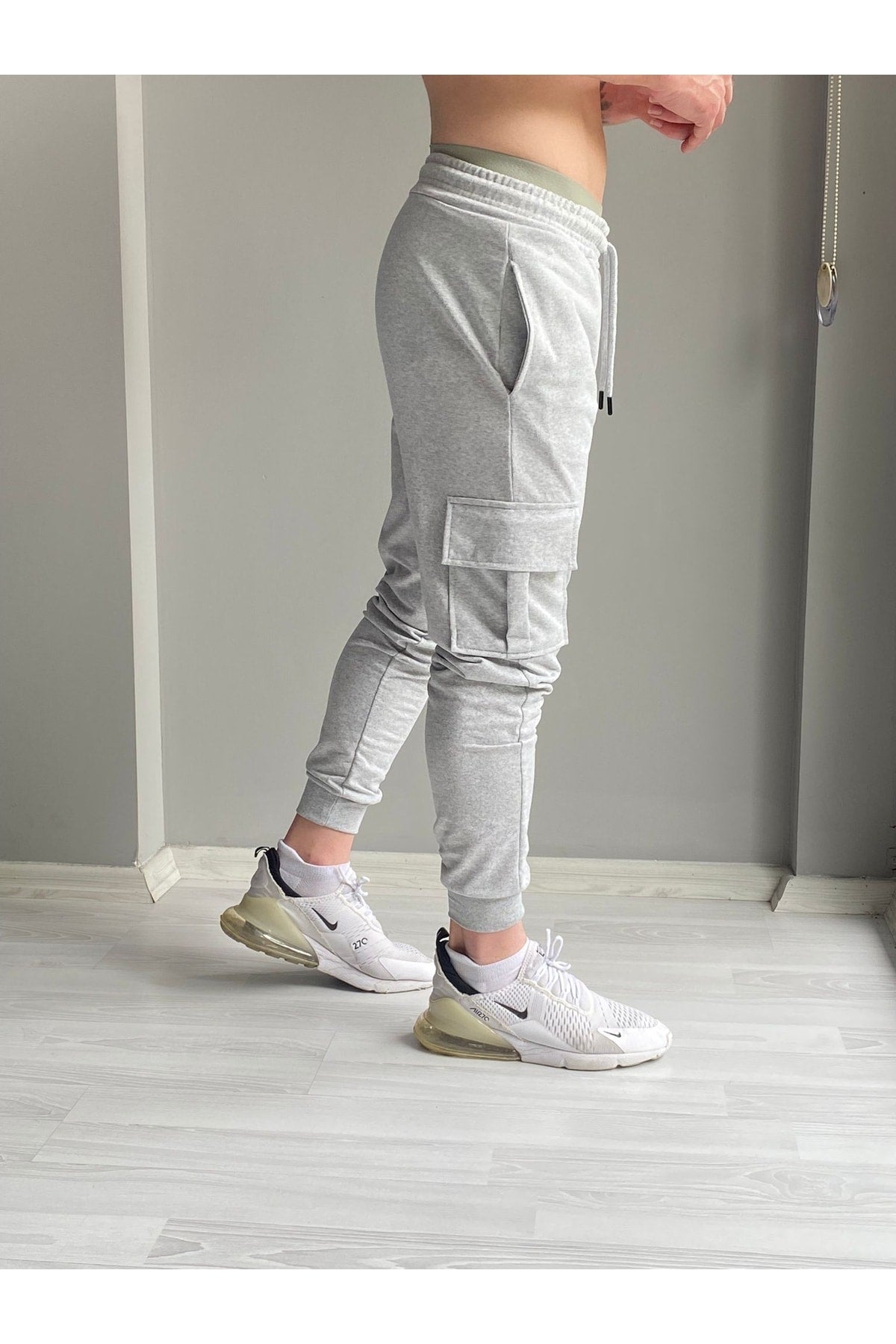 Men's Gray Summer Cargo Pocket Slim Fit Sweatpants Slim Fit Jogger