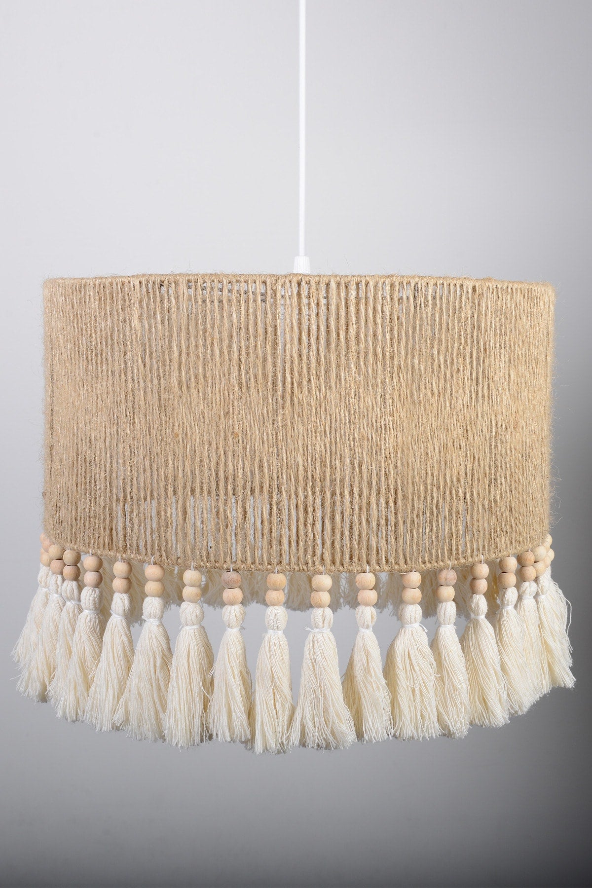 Macrame Tassels Double Row Wooden Beads Jute Rope Bohemian Handmade Rustic Natural Lighting Chandelier Model10