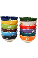 Kütahya Series 12 Pieces Ceramic Snack Sauce Bowl Breakfast Presentation Bowl - 8 Cm Diameter with Tile Motif